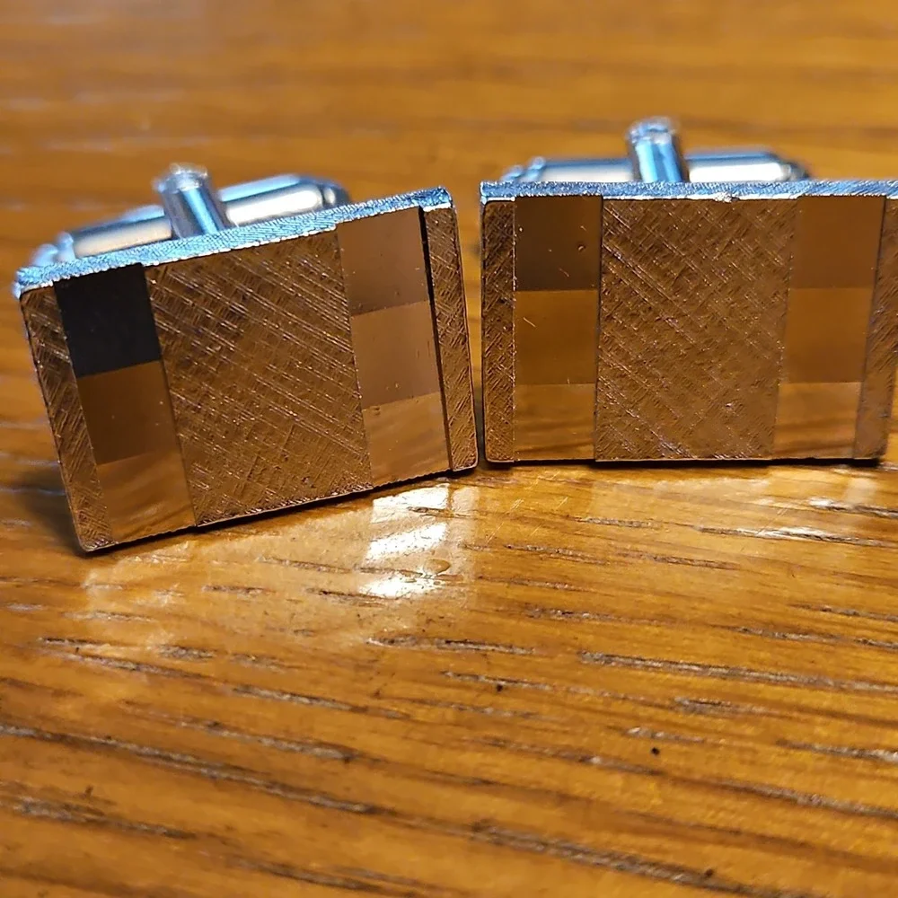 Vintage Dante Cufflinks Silver Square Dual Tone Design